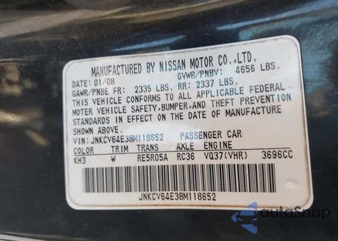 2008 Infiniti G37 Journey z USA, uszkodzony, nr VIN JNKCV64E38M118652